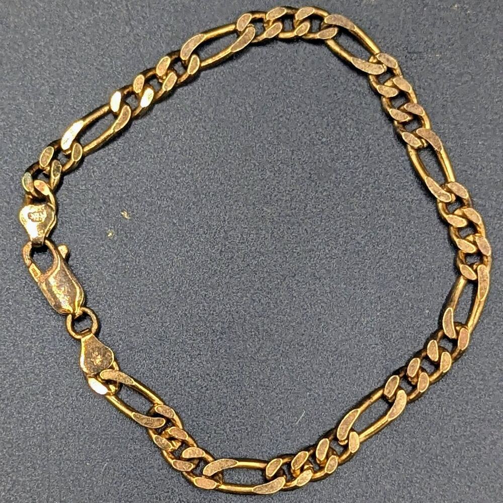 Vintage 925 Sterling Silver Gold Plated Figaro Bracelet 8” 10g